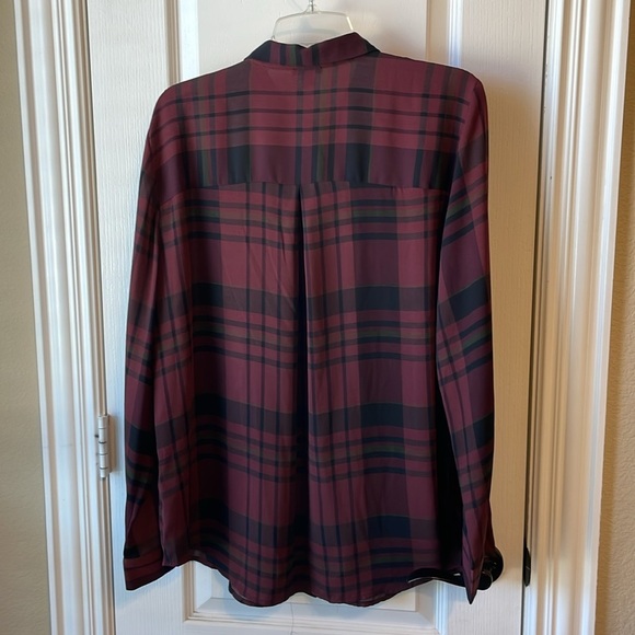 Ann Taylor Factory button down top plaid dark academia preppy workwear holiday - Picture 5 of 5